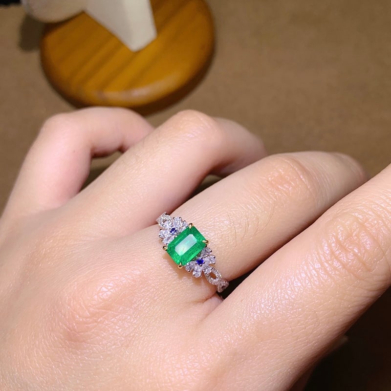 14k Gold 1.22 Ctw Vivid Green Natural Emerald & Diamond Ring - 6