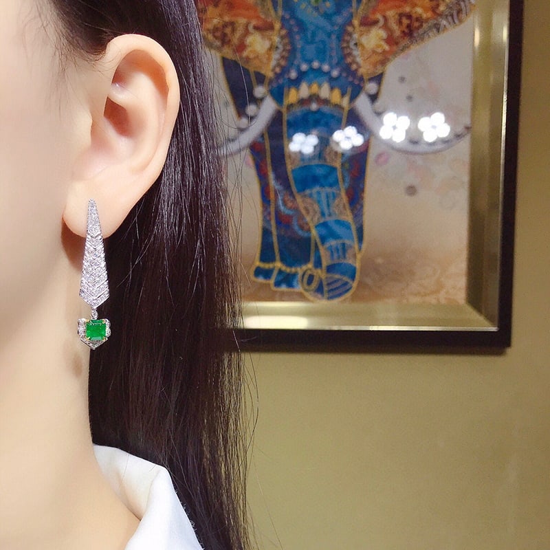 14k Gold 3.17 Ctw Vivid Green Natural Emerald & Diamond Earrings - 2