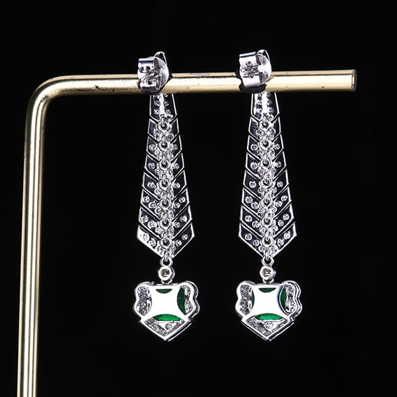 14k Gold 3.17 Ctw Vivid Green Natural Emerald & Diamond Earrings - 5