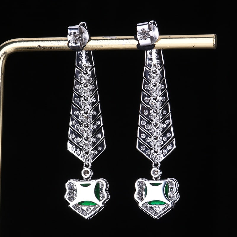 14k Gold 3.17 Ctw Vivid Green Natural Emerald & Diamond Earrings - 7