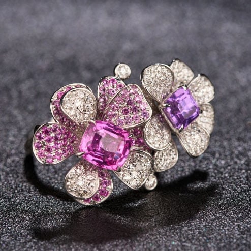 14k Gold 2.99 Ctw Natural Sapphire & Diamond & Flowers Ring/brooch/pendant( Without Chain ) - 3