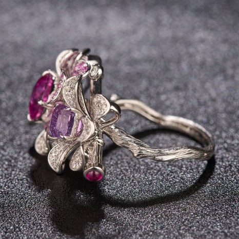 14k Gold 2.99 Ctw Natural Sapphire & Diamond & Flowers Ring/brooch/pendant( Without Chain ) - 6