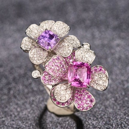 14k Gold 2.99 Ctw Natural Sapphire & Diamond & Flowers Ring/brooch/pendant( Without Chain ) - 9