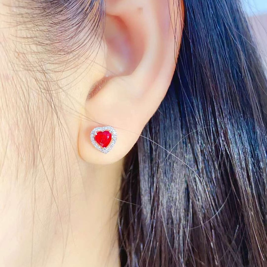 14k Gold 1.13 Ctw Vivid Red Natural Ruby & Diamond Earrings - 4