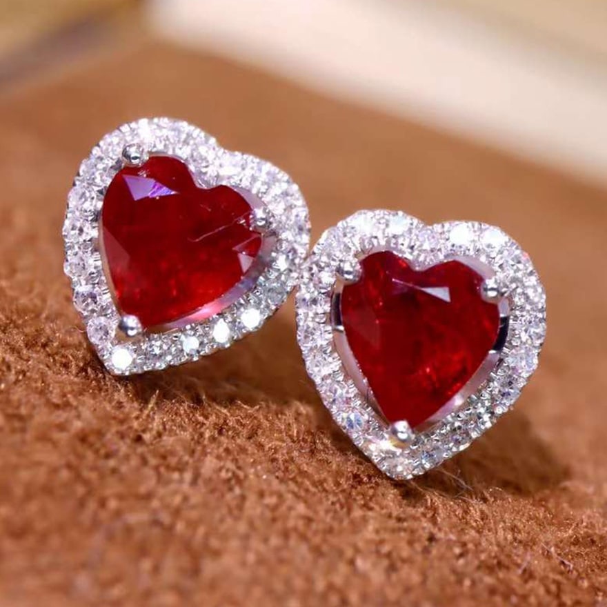 14k Gold 1.13 Ctw Vivid Red Natural Ruby & Diamond Earrings - 7