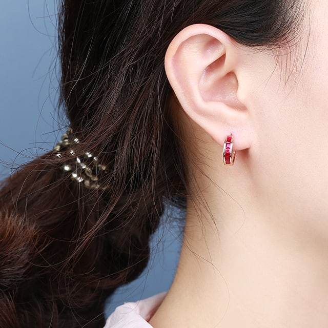 14k Gold 1.2 Ct Natural Ruby Earrings - 2