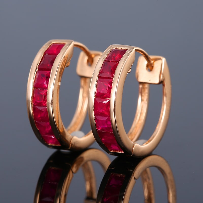 14k Gold 1.2 Ct Natural Ruby Earrings - 3