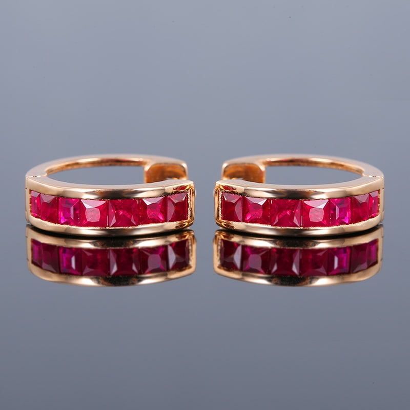 14k Gold 1.2 Ct Natural Ruby Earrings - 7
