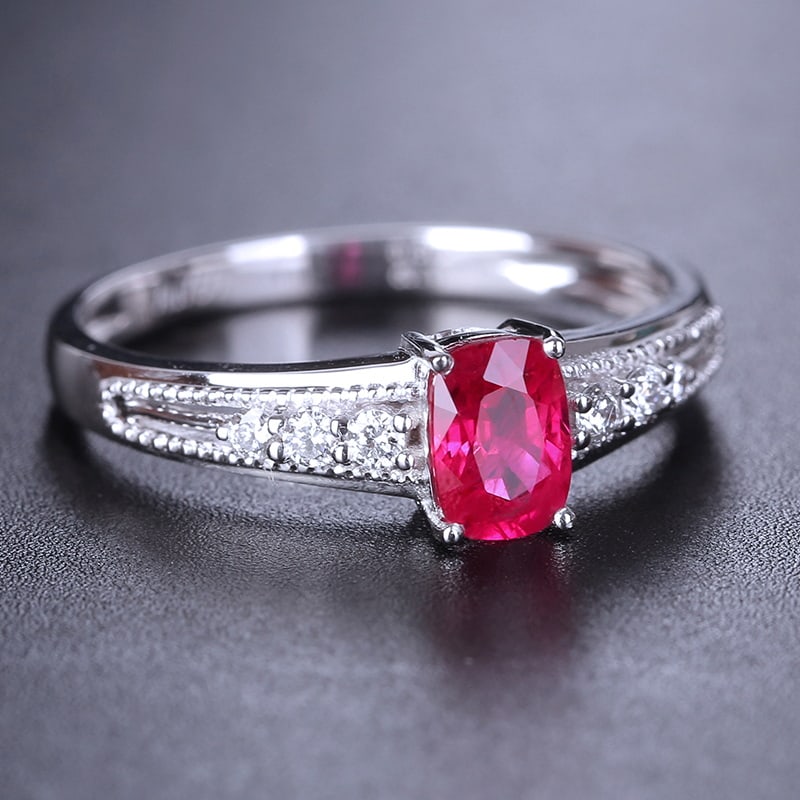 14k Gold 0.72 Ctw Natural Ruby & Diamond Ring - 4