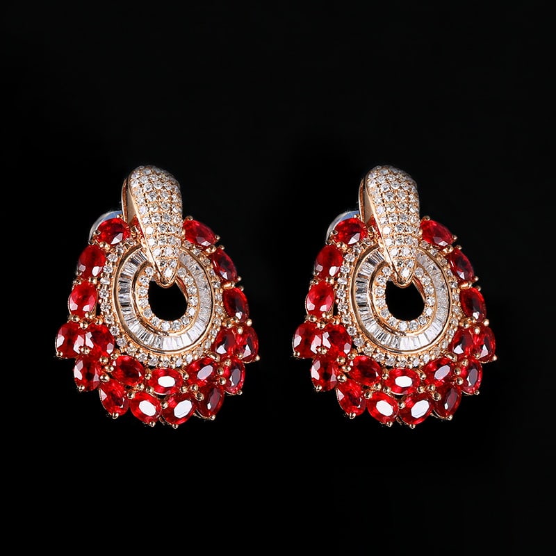 14k Gold 4.77 Ctw Natural Ruby & Diamond Earrings - 5