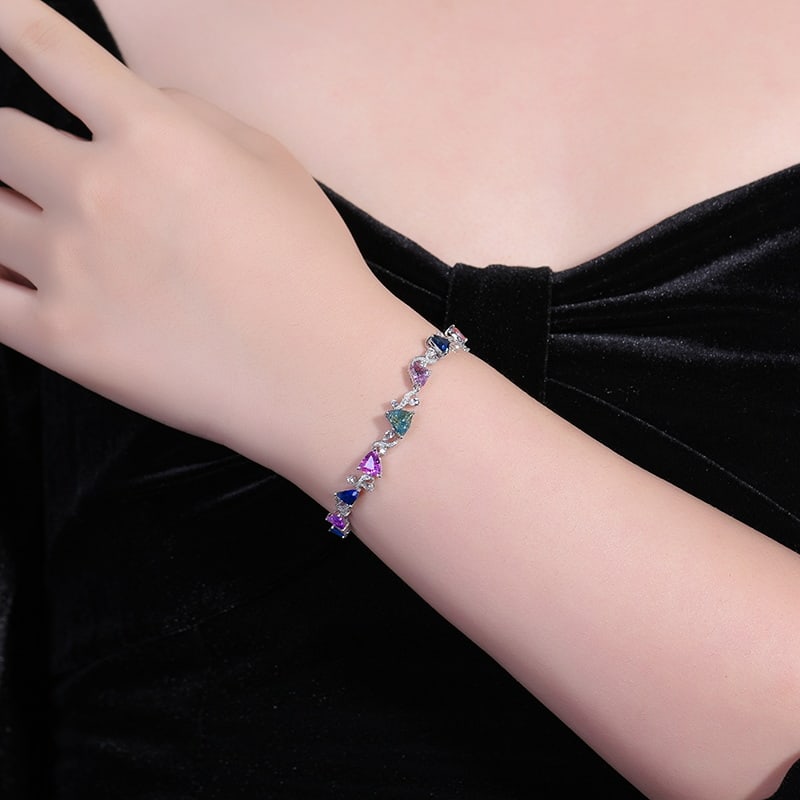 14k Gold 7.18 Ctw Natural Sapphire & Diamond Bracelet - 3