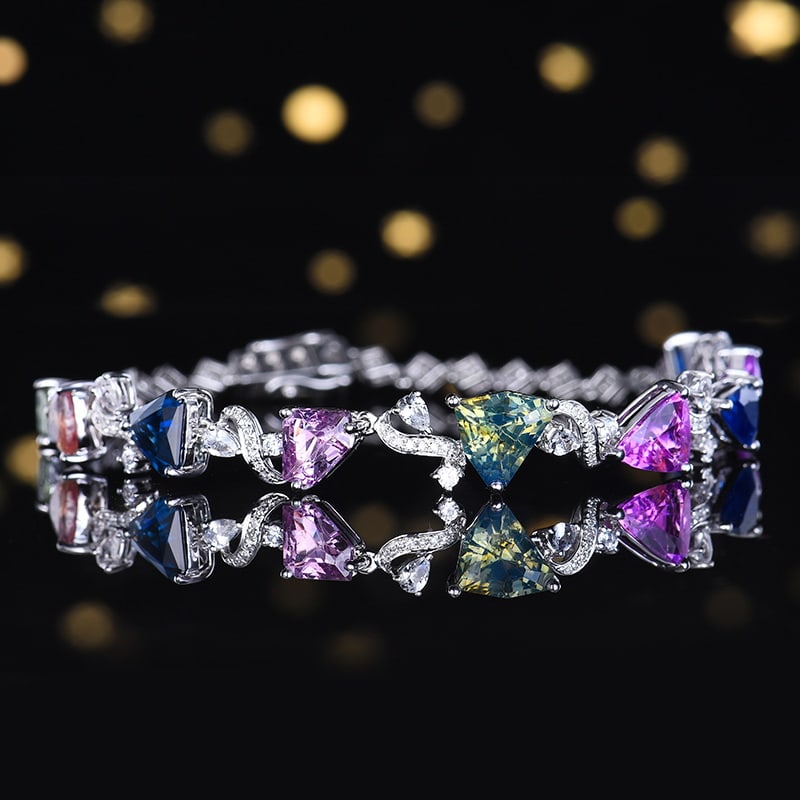 14k Gold 7.18 Ctw Natural Sapphire & Diamond Bracelet - 6