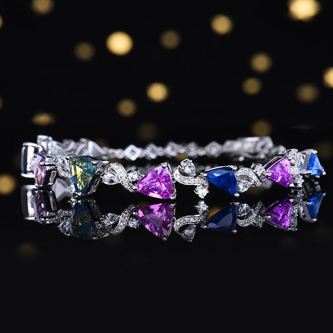 14k Gold 7.18 Ctw Natural Sapphire & Diamond Bracelet - 8