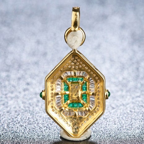 14k Gold 0.69 Ctw Vivid Green Natural Emerald & Diamond Pendant( Without Chain ) - 6