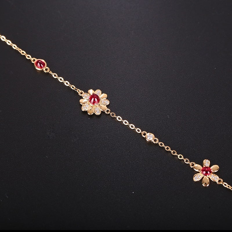 14k Gold 0.69 Ctw Natural Spinel & Diamond & Flowers Bracelet - 4