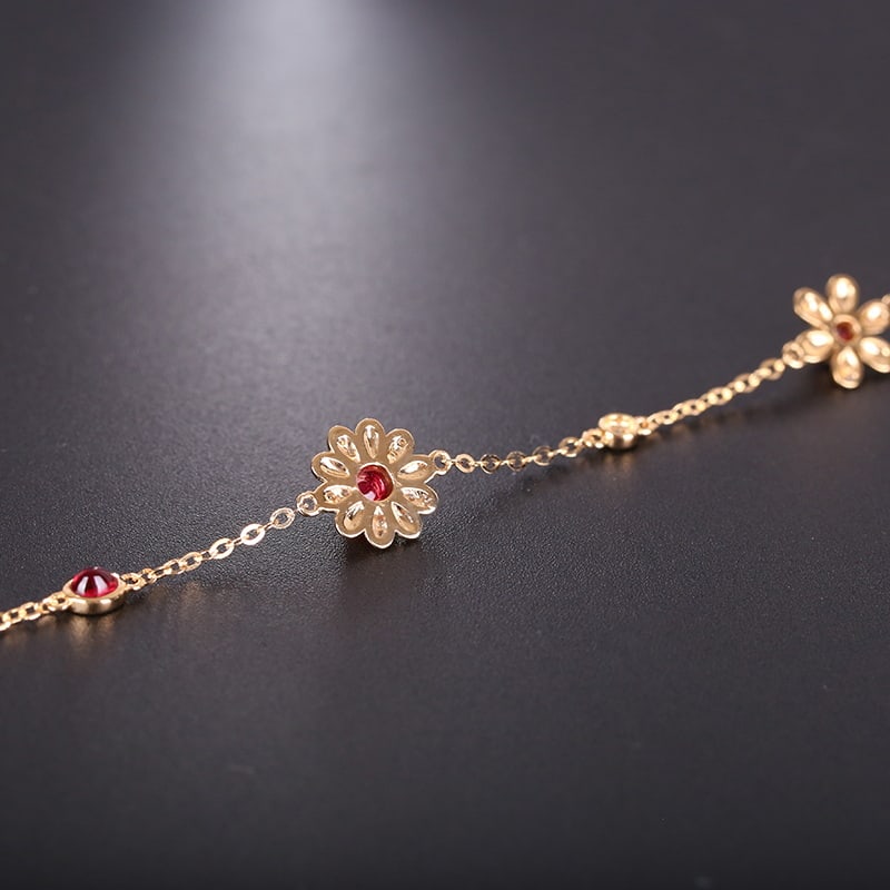 14k Gold 0.69 Ctw Natural Spinel & Diamond & Flowers Bracelet - 5