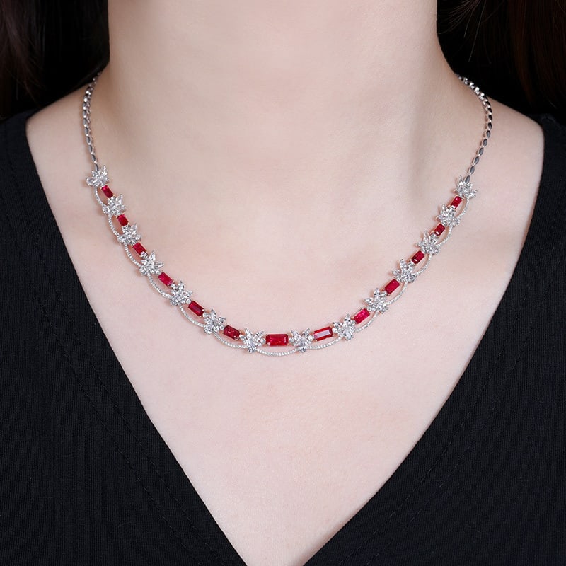 14k Gold 4.50 Ctw Natural Ruby & Diamond Necklace - 3