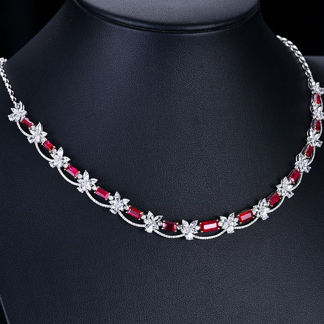 14k Gold 4.50 Ctw Natural Ruby & Diamond Necklace - 4