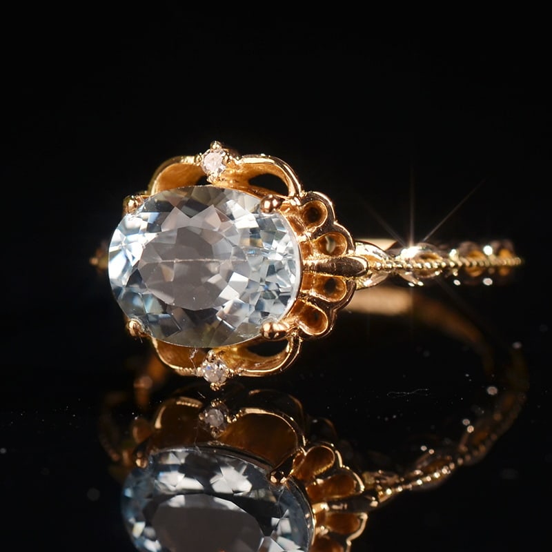 14k Gold 1.71 Ctw Natural Aquamarine & Diamond Ring - 3