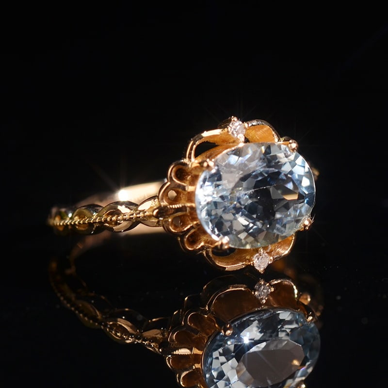 14k Gold 1.71 Ctw Natural Aquamarine & Diamond Ring - 5