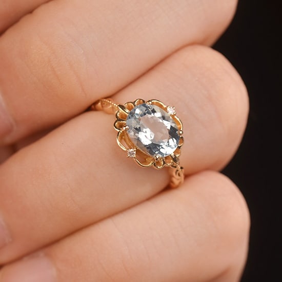 14k Gold 1.71 Ctw Natural Aquamarine & Diamond Ring - 6