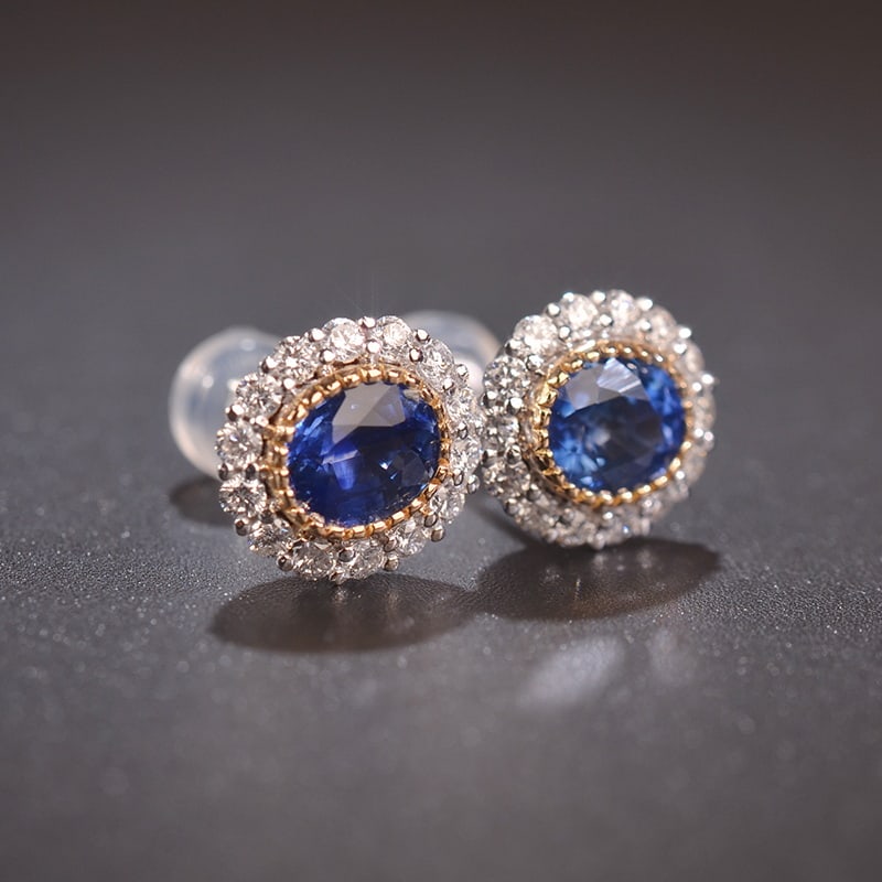 14k Gold 2.66 Ctw Natural Sapphire & Diamond Earrings - 3