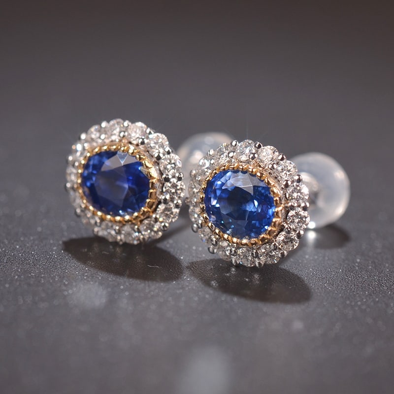 14k Gold 2.66 Ctw Natural Sapphire & Diamond Earrings - 4