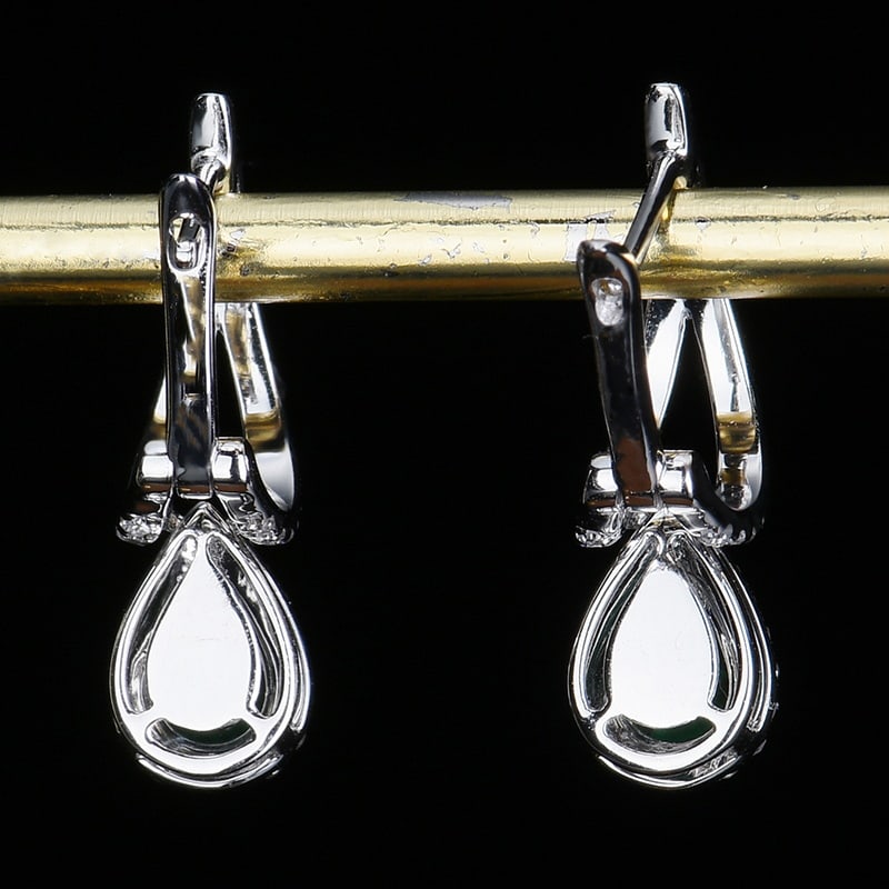 14k Gold 1.12 Ctw Vivid Green Natural Emerald & Diamond Earrings - 2
