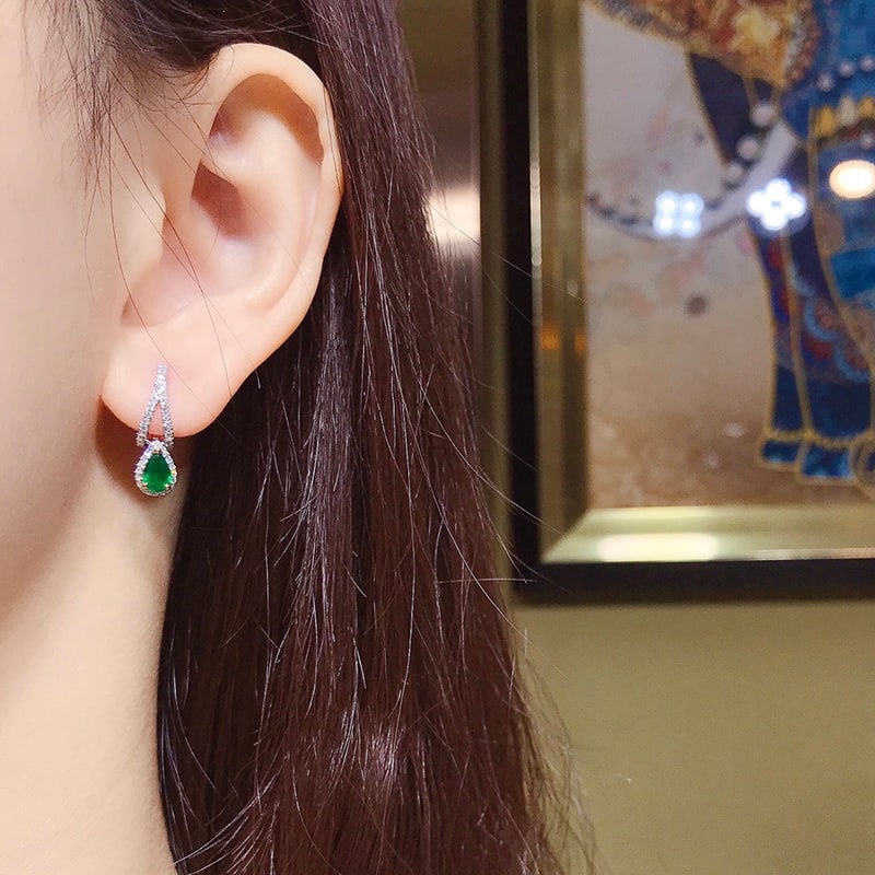 14k Gold 1.12 Ctw Vivid Green Natural Emerald & Diamond Earrings - 6