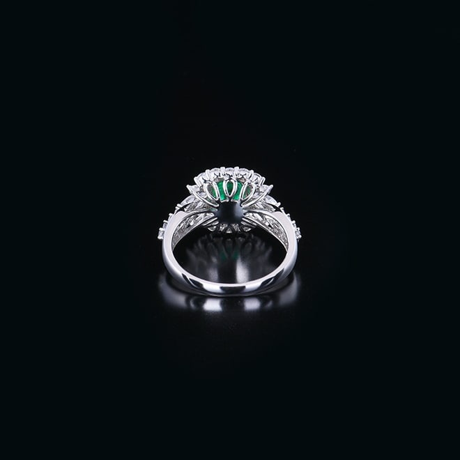 14k Gold 0.66 Ctw Vivid Green Natural Emerald & Diamond Ring - 2