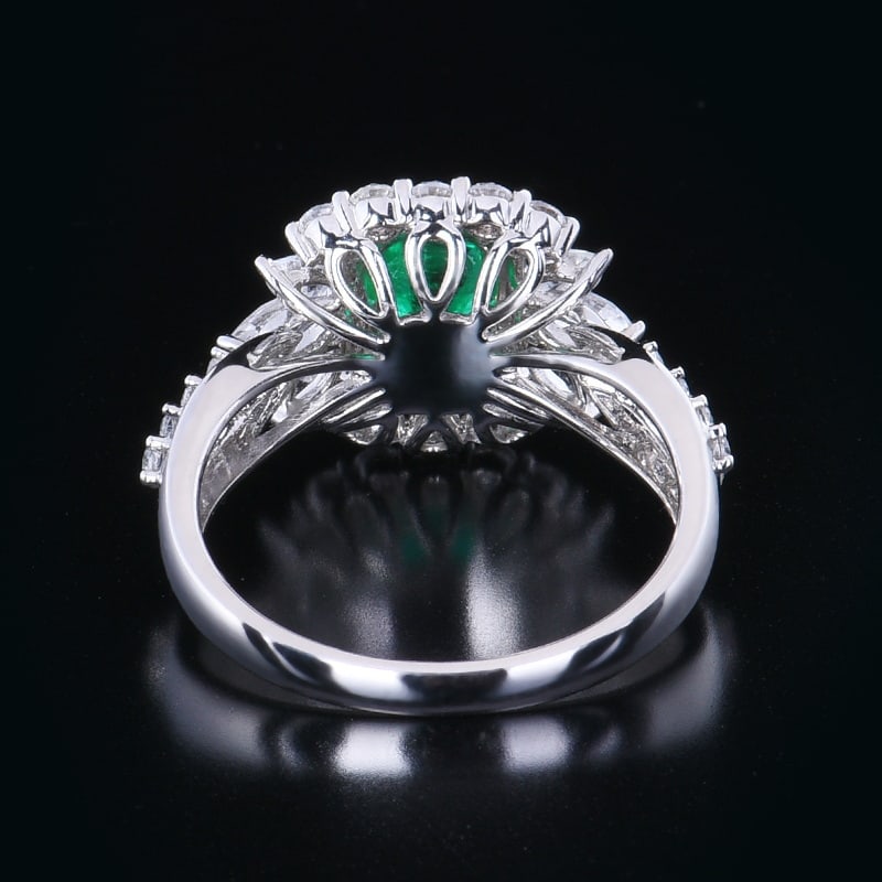 14k Gold 0.66 Ctw Vivid Green Natural Emerald & Diamond Ring - 3
