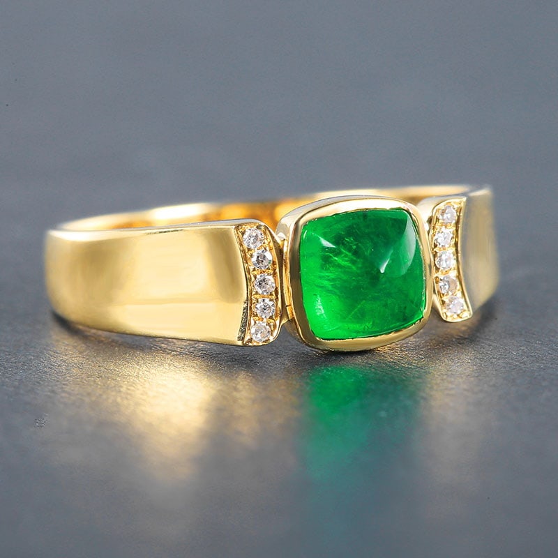 14k Gold 0.89 Ctw Vivid Green Natural Emerald & Diamond Ring - 2