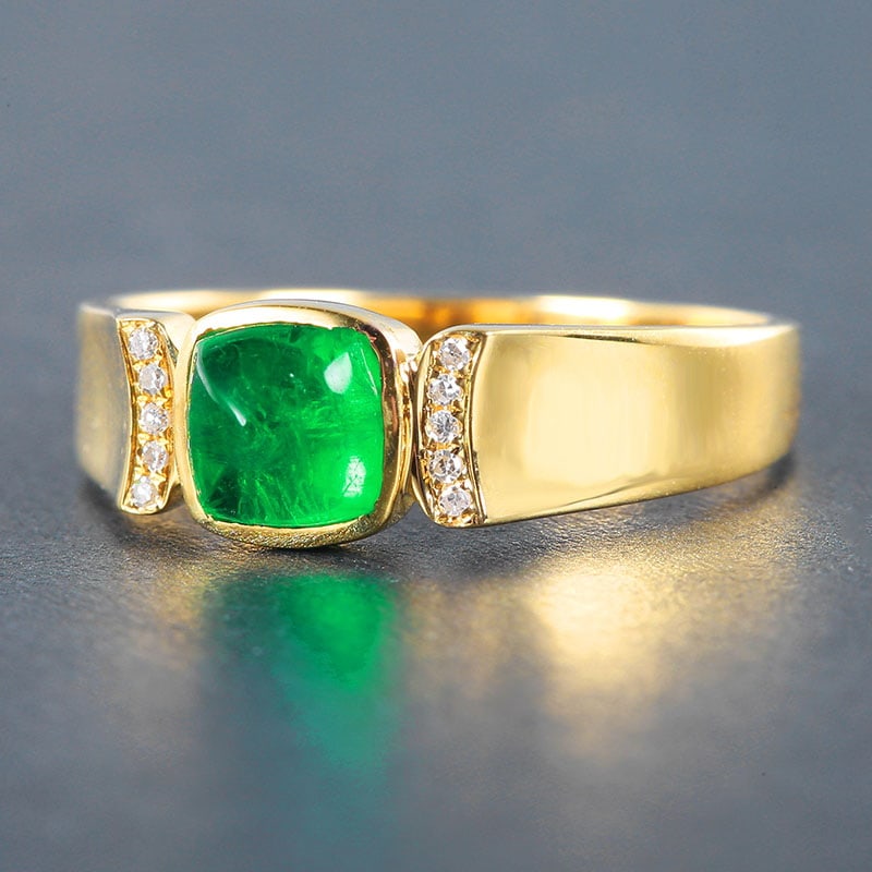 14k Gold 0.89 Ctw Vivid Green Natural Emerald & Diamond Ring - 4