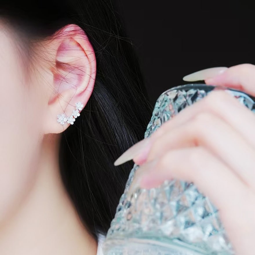 14k Gold 0.26 Ct Natural H Diamond & Flowers Earrings - 4