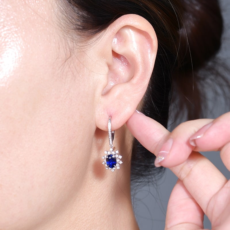 14k Gold 2.30 Ctw Natural Sapphire & Diamond Earrings - 2