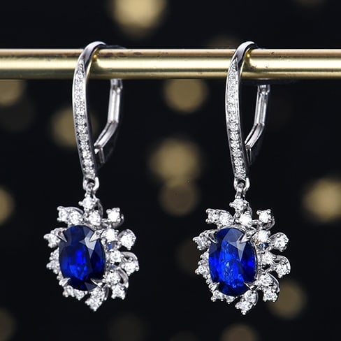 14k Gold 2.30 Ctw Natural Sapphire & Diamond Earrings - 3