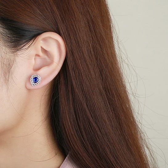 14k Gold 1.69 Ctw Natural Sapphire & Diamond Earrings - 4