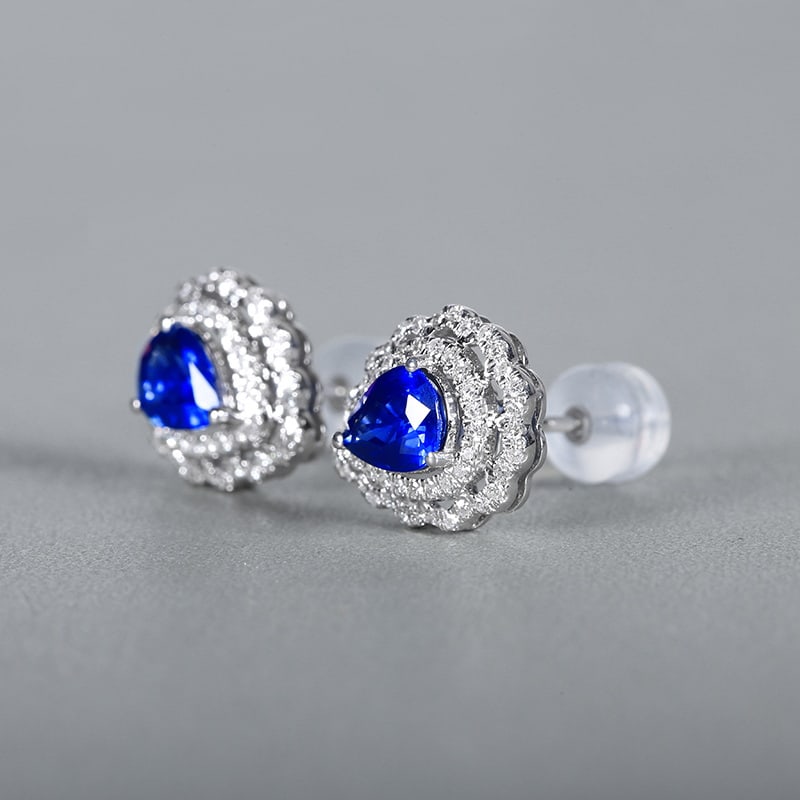 14k Gold 1.69 Ctw Natural Sapphire & Diamond Earrings - 5