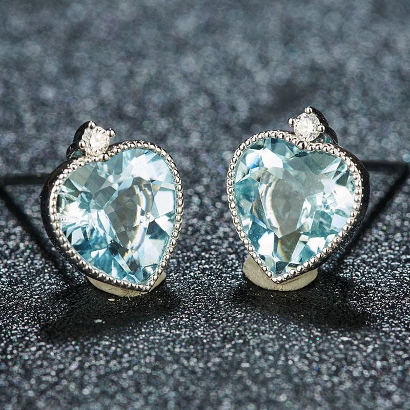 14k Gold 2.86 Ct Natural Aquamarine & Diamond Earrings - 2