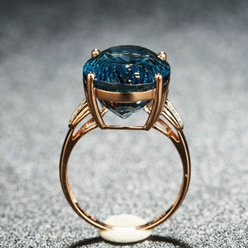 14k Gold 16.52 Ct Natural Topaz & Diamond Ring - 5