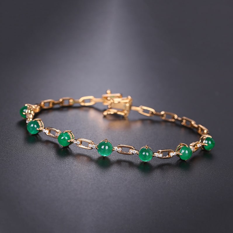 14k Gold 3.35 Ctw Natural Emerald & Diamond Bracelet - 4