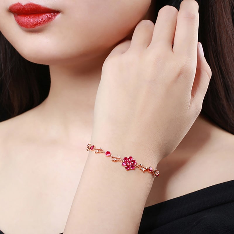 14k Gold 2.21 Ctw Natural Ruby & Diamond Bracelet - 5
