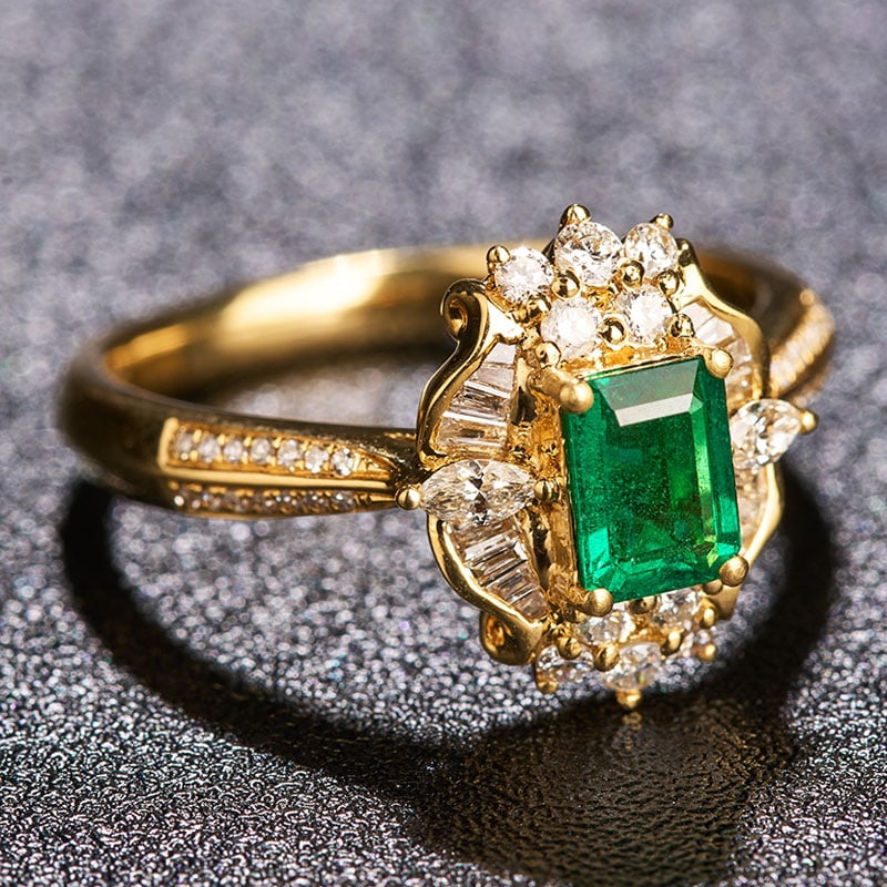 14k Gold 0.91 Ctw Vivid Green Natural Emerald & Diamond Ring - 4