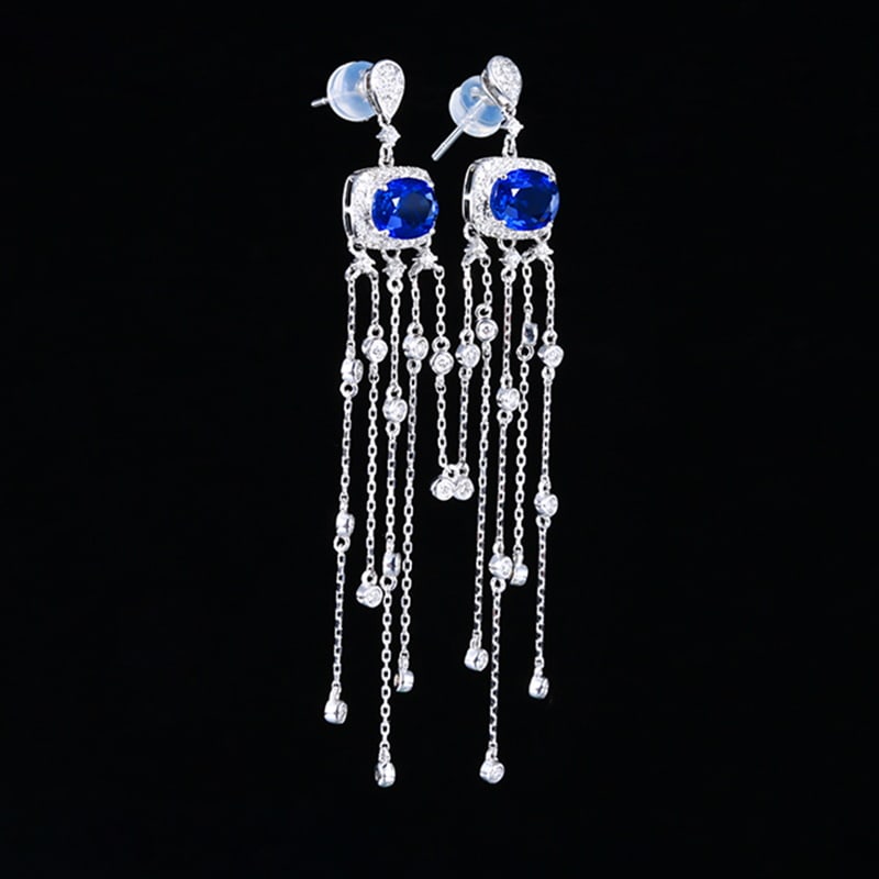 14k Gold 2.78 Ctw Natural Sapphire & Diamond Earrings - 3