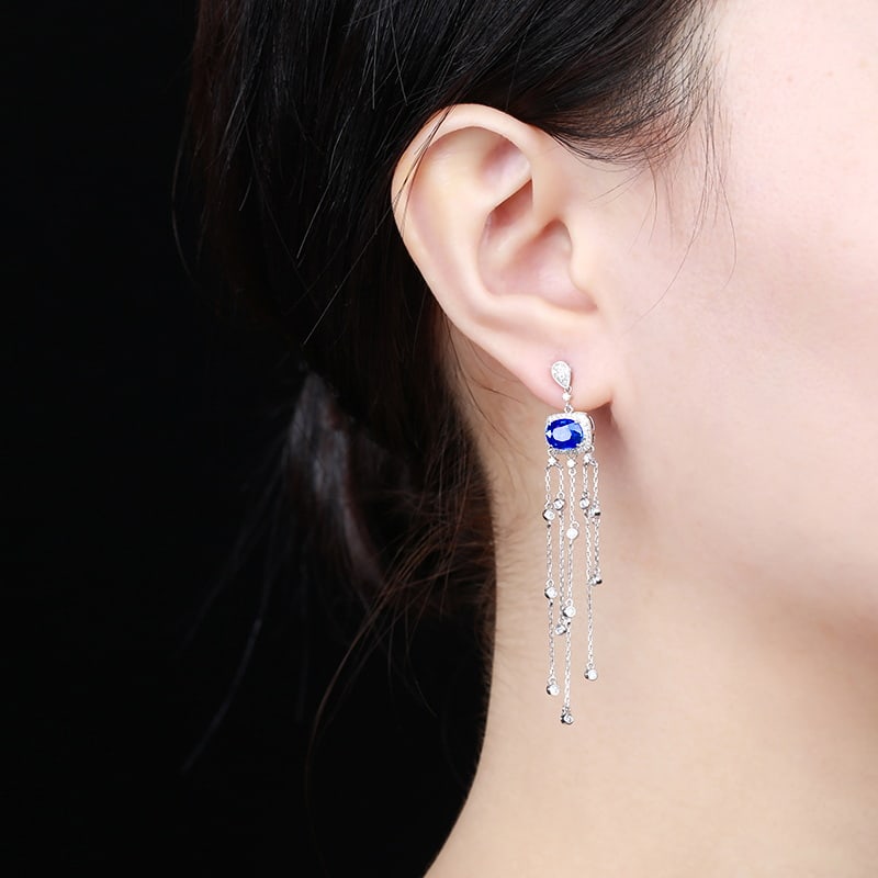 14k Gold 2.78 Ctw Natural Sapphire & Diamond Earrings - 5