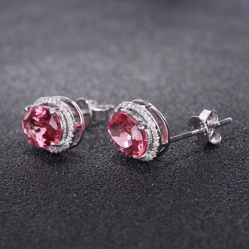 14k Gold 2.78 Ctw Natural Spinel & Diamond Earrings - 3