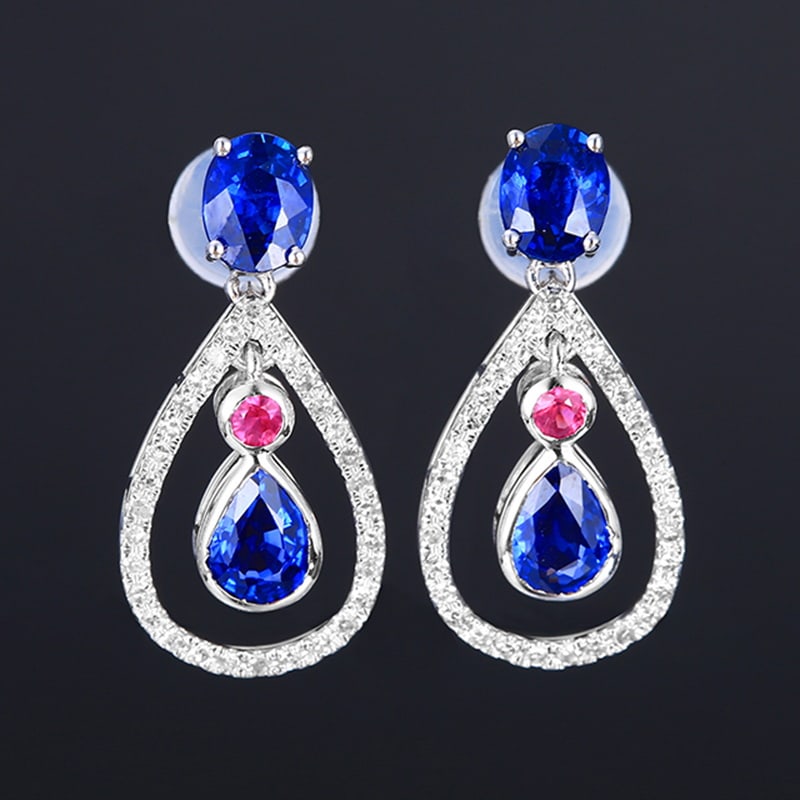 14k Gold 1.71 Ctw Natural Sapphire & Diamond Earrings: Ref:230939229 // gold content:14k gold // main gemstone:sapphire // shape:multiply // carat weight:1. 53ct // color:royal blue // treatment:natural // // adjacent gemstone 2 : diamond // number of sto
