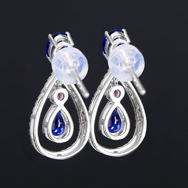 14k Gold 1.71 Ctw Natural Sapphire & Diamond Earrings - 2