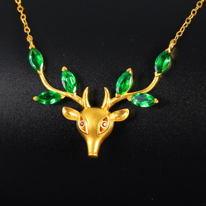 14k Gold 0.91 Ctw Vivid Green Natural Tsavorite & Ruby Necklace - 3