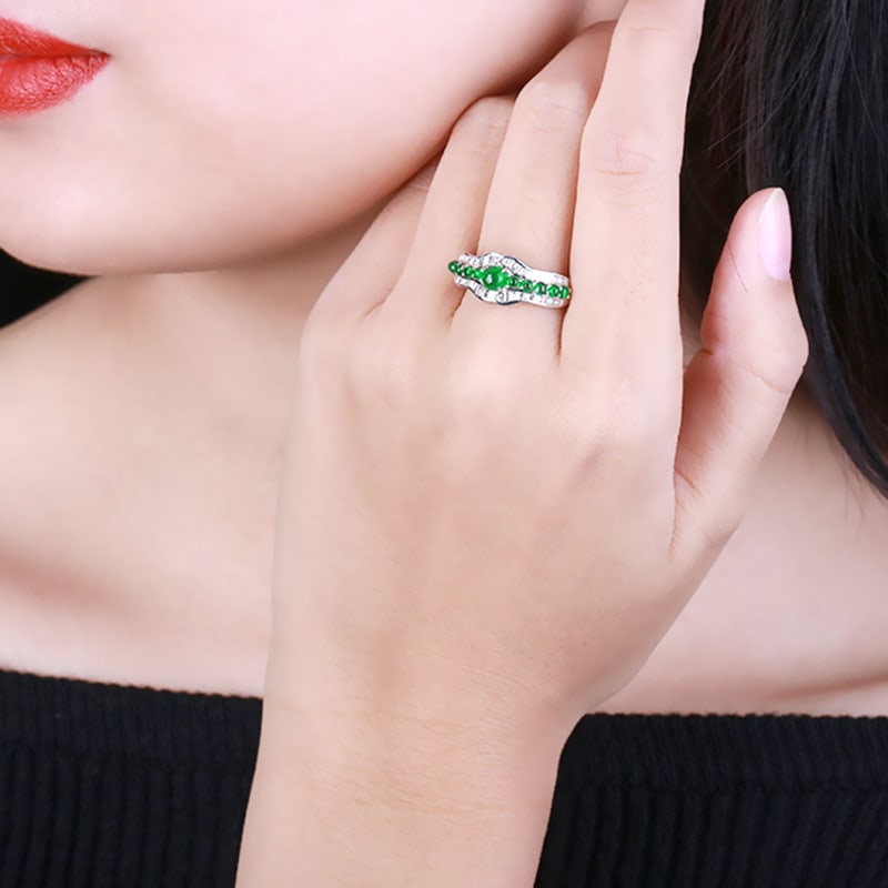 14k Gold 1.32 Ctw Vivid Green Natural Emerald & Diamond Ring - 2